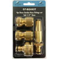 08-BGHKIT 4 Piece 1/2 (12mm) Brass Garden Hose Fitting Set