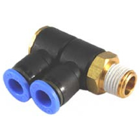 20-M006D-0404 QFM6D 4mm Tube x 1/4 BSPT Push-In Double Banjo Male Elbow