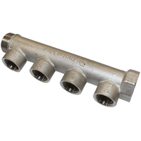 26-MBS1208-4 4 Port Brass Manifold. Single Sided. 3/4M&F Inx1/2 F Out