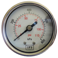 27-V05R2-001 Vacuum Gauge 50mm -100 KPA 1/8 BSPT Rear Entry Dry Stainless Steel Case