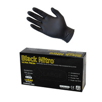 Premium Black Heavy Duty Nitrile Glove Powder Free Box of 100 - Large