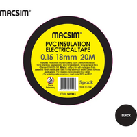 18mm x 20mtr x 0.15 PVC Electrical Tape Black 5 Pack