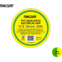 18mm x 20mtr x 0.15 PVC Electrical Tape Green/Yellow 5 Pack