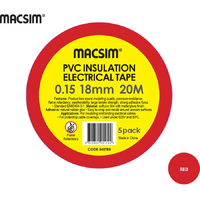 18mm x 20mtr x 0.15 PVC Electrical Tape Red 5 Pack