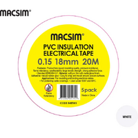 18mm x 20mtr x 0.15 PVC Electrical Tape White 5 Pack