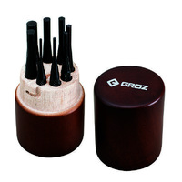 PP/8/WD/ST Groz Pin Punch Set, In Round Wooden Case, 100mm Oal, 8 Pce