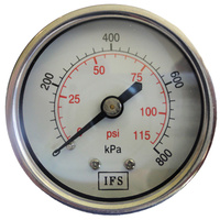 27-05R2-004 Pressure Gauge 50mm 400 KPA 1/8 BSPT Rear Entry Dry (25-1216)