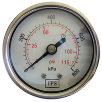 27-05R2-008 Pressure Gauge 50mm 800 KPA 1/8 BSPT Rear Entry Dry Stainless Steel Case (25-1224)
