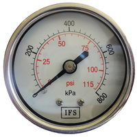 Pressure Gauge 50mm 800 KPA 1/4 BSPT Rear Entry Dry (25-1225)