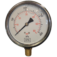 27-L10B6-002 Pressure Gauge 100mm 250 KPA 3/8 BSPT Bottom Entry Liquid Filled (25-1853)