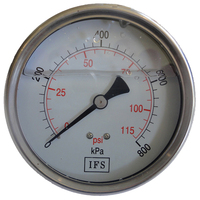 27-L10R6-008 Pressure Gauge 100mm 800 KPA 3/8 BSPT Rear Entry Liquid Filled (25-RE100SC800)