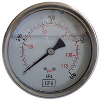 27-L10R6-016 Pressure Gauge 100mm 1600 KPA 3/8 BSPT Rear Entry Liquid Filled (25-RE100SC1600)