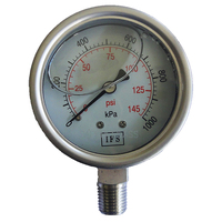 27-SL06B4-008 Pressure Gauge 63mm 800 KPA 1/4 BSPT Bottom Entry Liquid Filled Full Stainless Steel (25-1410FSS)