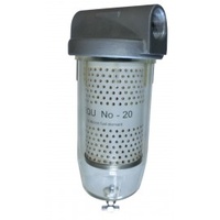 1" BSP Clear bowl fuel filter complete with 10 micron element and water drain tap