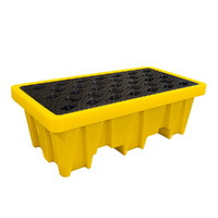 2 Drum Bunded Spill Pallet, Yellow (750W x 1300L x 440Hmm) - 250L Sump