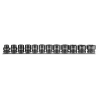 Teng 1/2" Dr. Stubby Impact Socket Set On Rail, 12Pc, 10-24mm