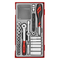 Teng 35Pce 1/4" Dr. Socket & Acc Set 4-13mm - TC-TRAY