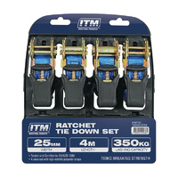 ITM Ratchet Strap, 4 Pack, 25mm Width, 4M Length 350Kg