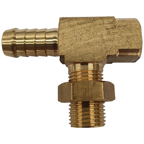 06-M13L-08MF16 Tee. 1/2 Tail X M16 Female X Long M16 Male With Locknut