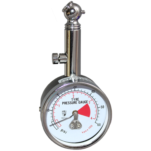 07-TG032 50mm Tyre Gauge. Hold On Angled Chuck. 0-60psi