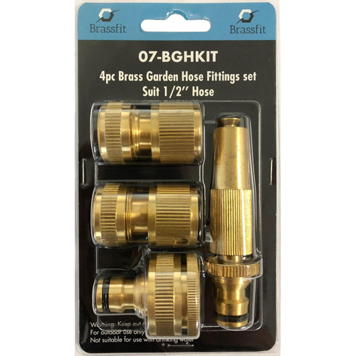 08-BGHKIT 4 Piece 1/2 (12mm) Brass Garden Hose Fitting Set