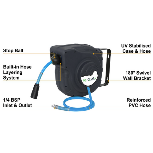 40-HQR1014 HQ Retractable Air Hose Reel. 3/8x14m
