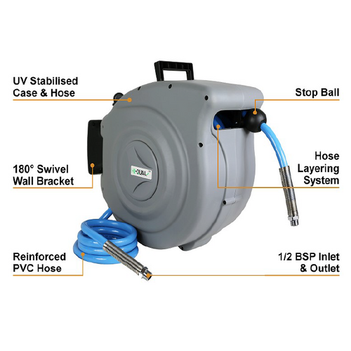 40-HQR1220 HQ Retractable Air/Water Hose Reel. 1/2x20m