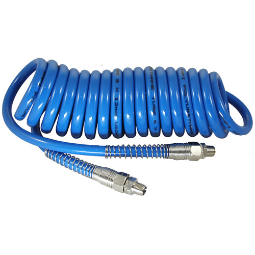 43-PT1205L-M4S 12x8 Blue PU Spiral Hose. 5m W/L. 1/4 BSP Swivel Ends