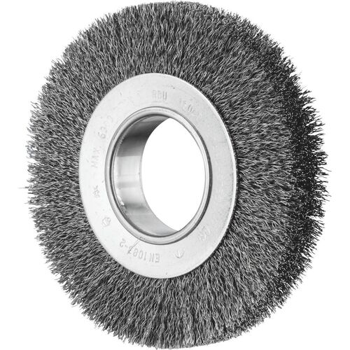 Wheel Brush with Arbor Hole - Crimped STEEL Wire - Suits Bench & Straight Grinders  RBU 15025/25.4 ST 0.30 (Inc. Adaptor Set) 