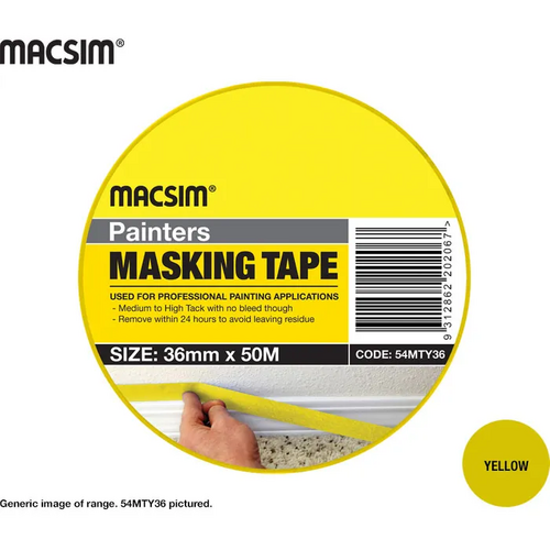 Painters Masking Tape 18mm x 50mtr Yellow