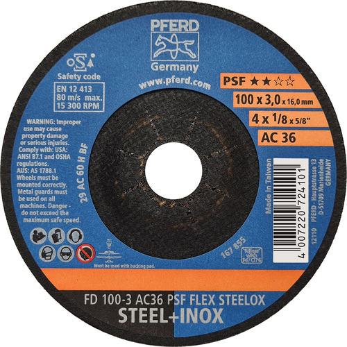 AC Blending Wheel - GP INOX / STEEL x2 Pads with each Box  FD 100-3 AC 36 H PSF-FLEX