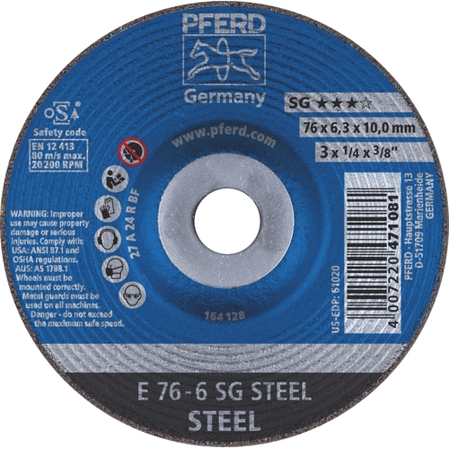 Premium Grinding Wheel D/C - STEEL -  76mm x 6.0mm