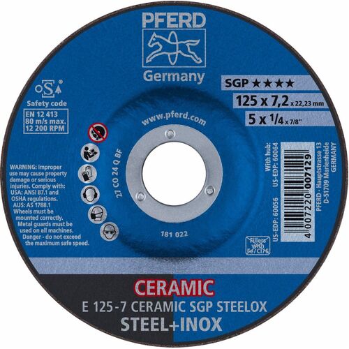 Premium Ceramic Grinding Wheel D/C - INOX / STEEL  125mm