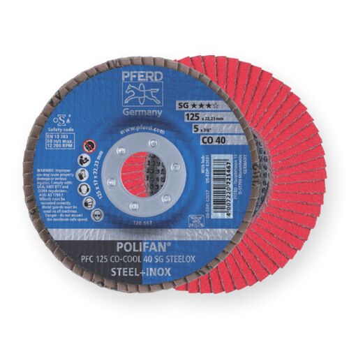 POLIFAN STRONG - Flap Discs Premium SG COOL Ceramic STEELOX - STEEL / INOX Stainless Steel 125mm 40 Grit