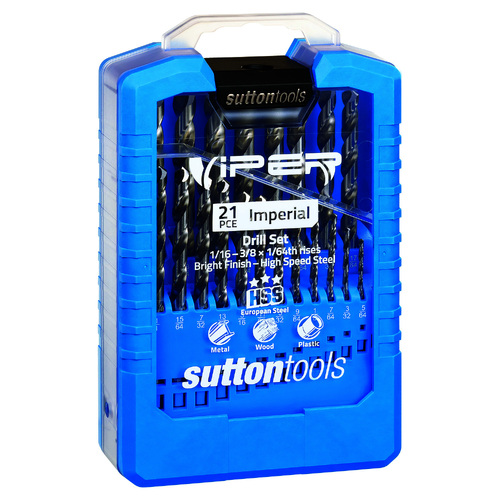 Sutton Drill Set D105 V2 21Pce Jobber Viper HSS Bright 1/16-3/8X1/64ths