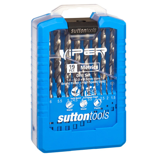 Sutton Drill Set D105 V2M 19Pce Jobber Viper HSS Bright 1.0-10.0X0.5mm