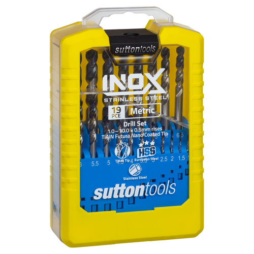 Sutton Drill Set D180 SM2 R40-Inox HSS Tialn-Tip 19Pce 1-10 X 0.5mm