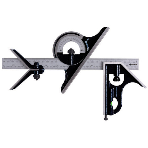 CSQ/12/4/St Groz Combination Square Set, 4 PCS Set, With 12/300mm Blade Length