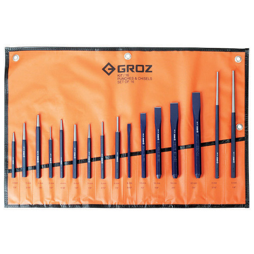 KIT/16/ST Groz Punch & Cold Chisel Set, 16 Pce