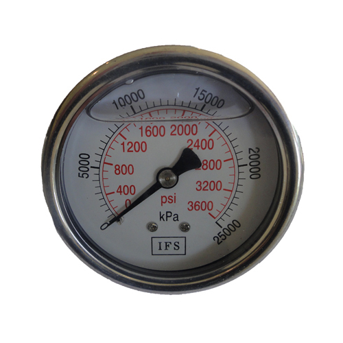 27-L06R4-002 Pressure Gauge 63mm 250 KPA 1/4 BSPT Rear Entry Liquid Filled (25-1515)
