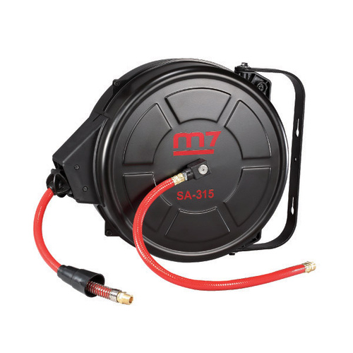 M7 Air Hose Reel, H.D. Wall Mount Metal Case, 8mm ID X 12mm OD PU Hose, 15M