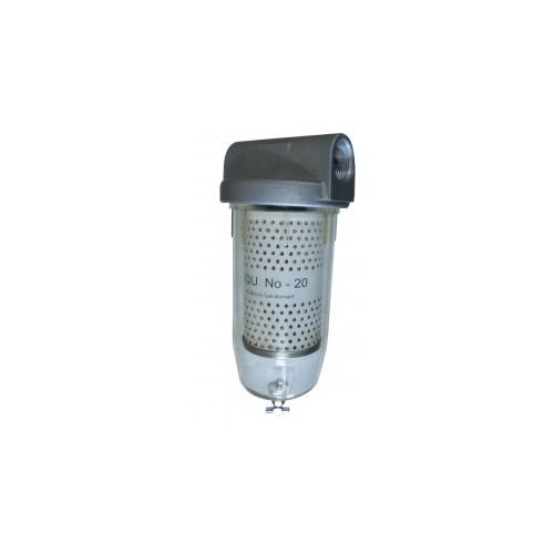 1" BSP Clear bowl fuel filter complete with 10 micron element and water drain tap