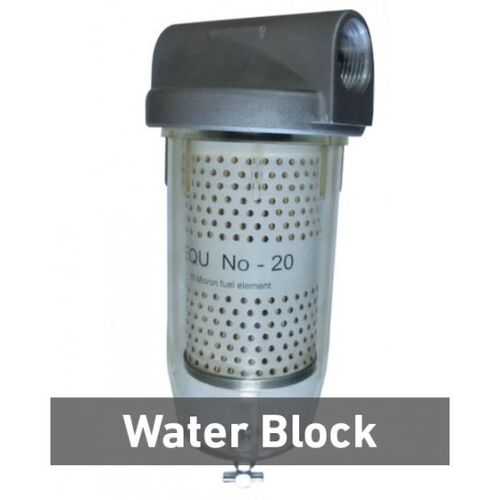 1" BSP Clear bowl fuel filter complete with 10 micron water absorbing element and water drain tap