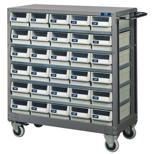 ITM Mobile Parts Cabinet, Metal, 30 Drawers 880W X 400D X 880H