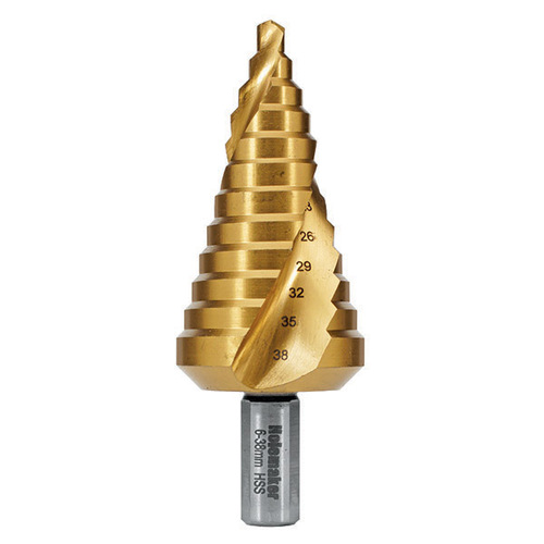 Holemaker Step Drill, Spiral Flute, 12 Steps, 6mm Step Length, 6 - 38mm