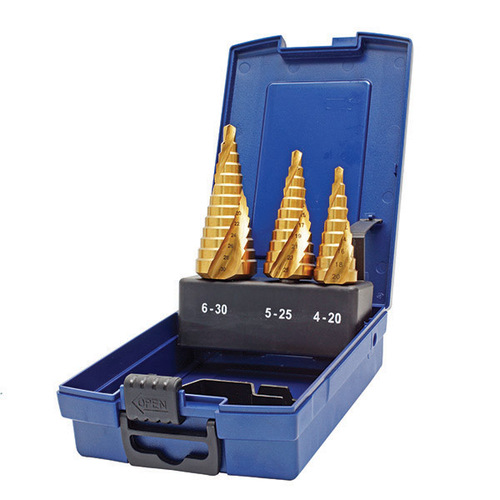 Holemaker Spiral Flute Step Drill Set, 3 Piece, 4-20mm / 5-25mm / 6-30mm