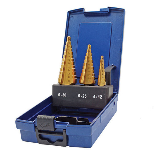 Holemaker Straight Flute Step Drill Set, 3 Piece, 4-12mm / 5-25mm / 6-30mm