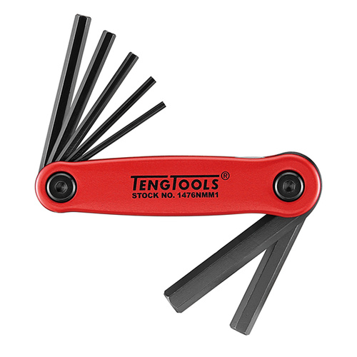 Teng Folding Metric Hex Key Set, 7Pce, 2.5mm-10mm
