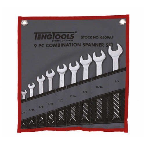 Teng Combination Spanner Set W/Wallet, AF, 9Pce, 1/4" - 3/4"