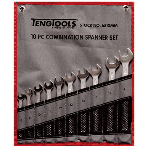 Teng Combination Spanner Set W/Wallet, Metric, 10Pce, 8mm-19mm